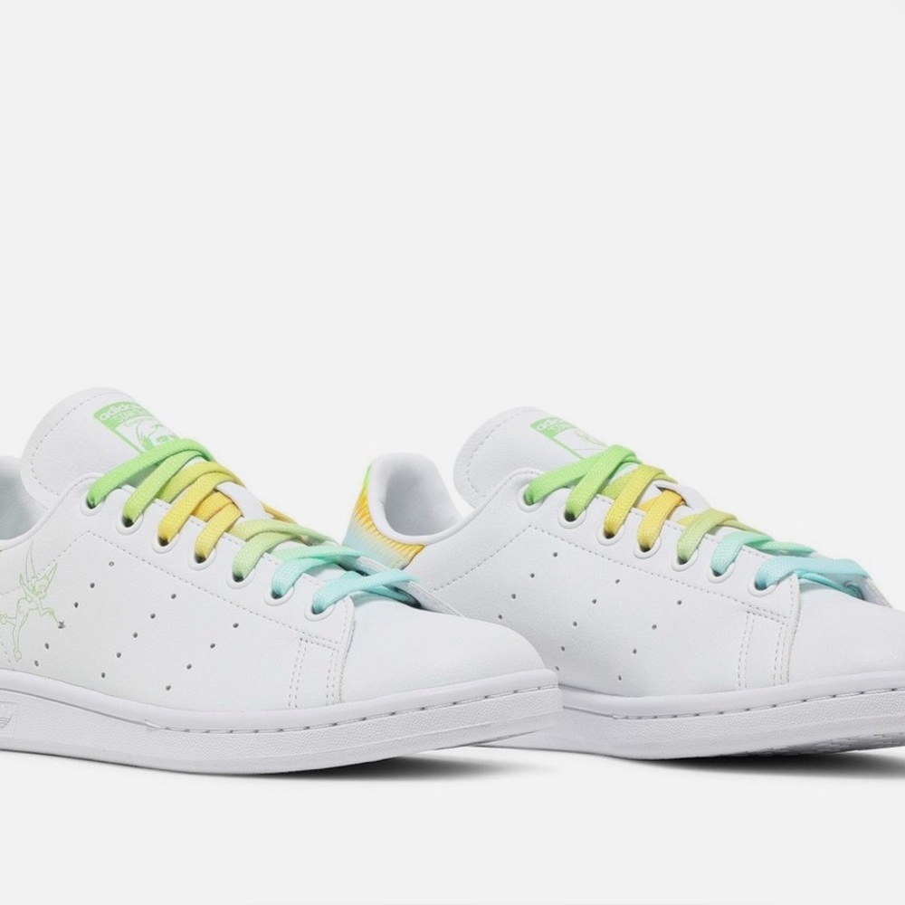Adidas Stan Smith White Sneakers with Yellow and Green Laces